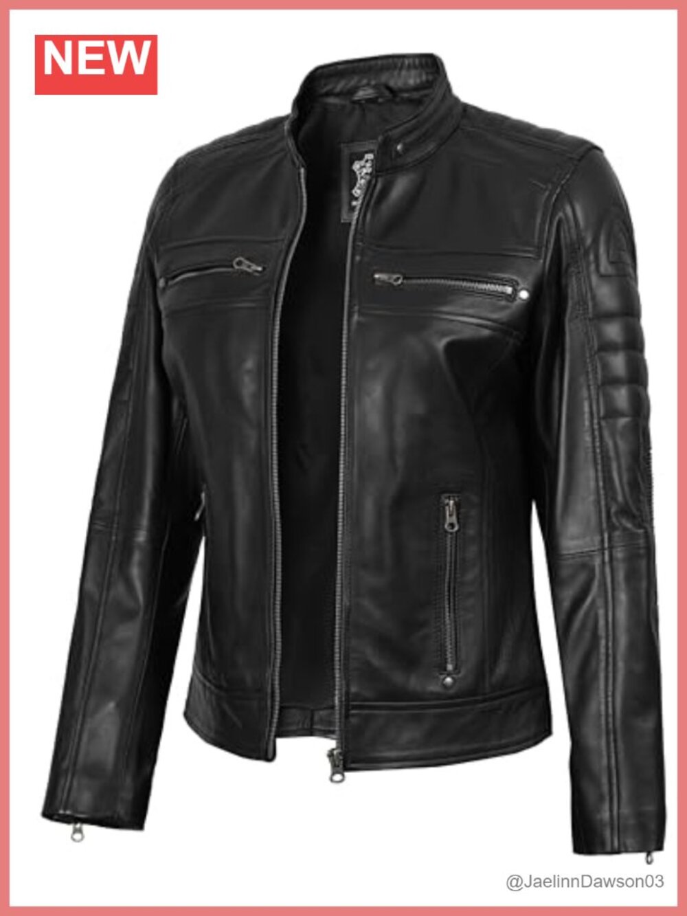 Real Lambskin Leather Moto Biker Jacket Stand Collar Cafe Racer